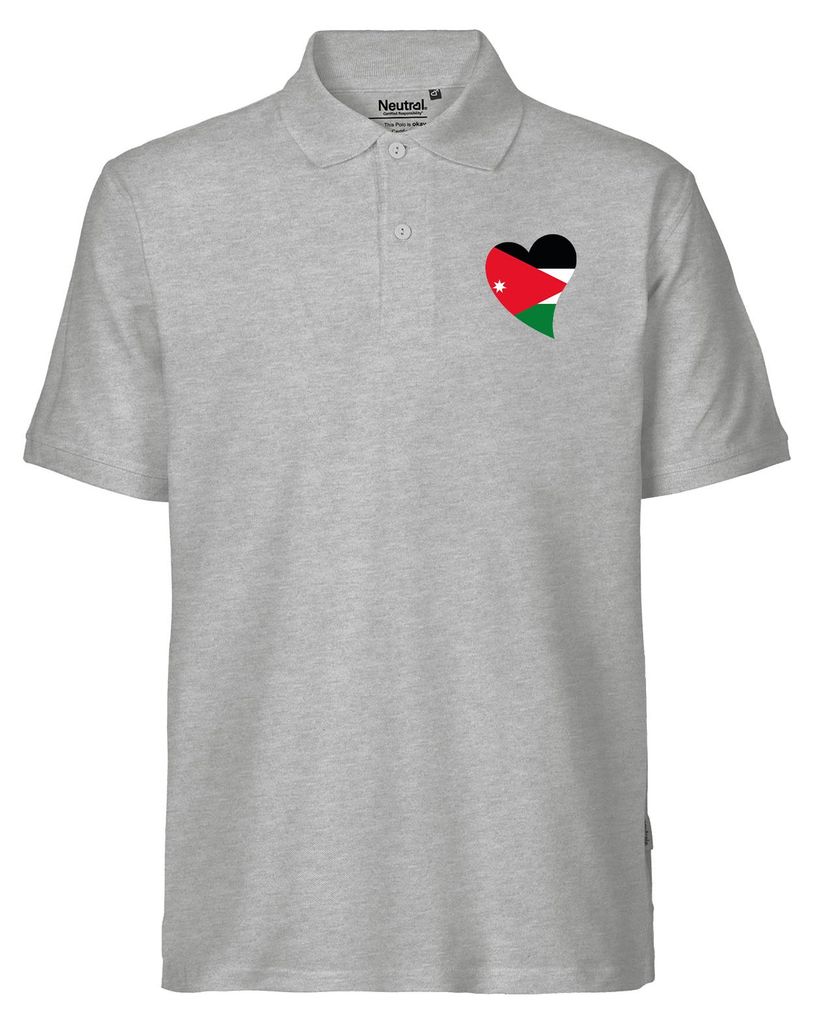 Huuraa Herren Polo Shirt Jordanien Flagge Herz XL Sport Grey Bio Baumwolle Fairtrade Poloshirt Geschenkidee