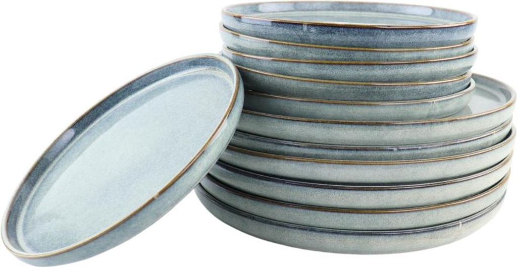 OTIX Serviesset 12-teilig Bordenset 6 Personen Frühstücksteller Essteller Grau Steingut BEECH