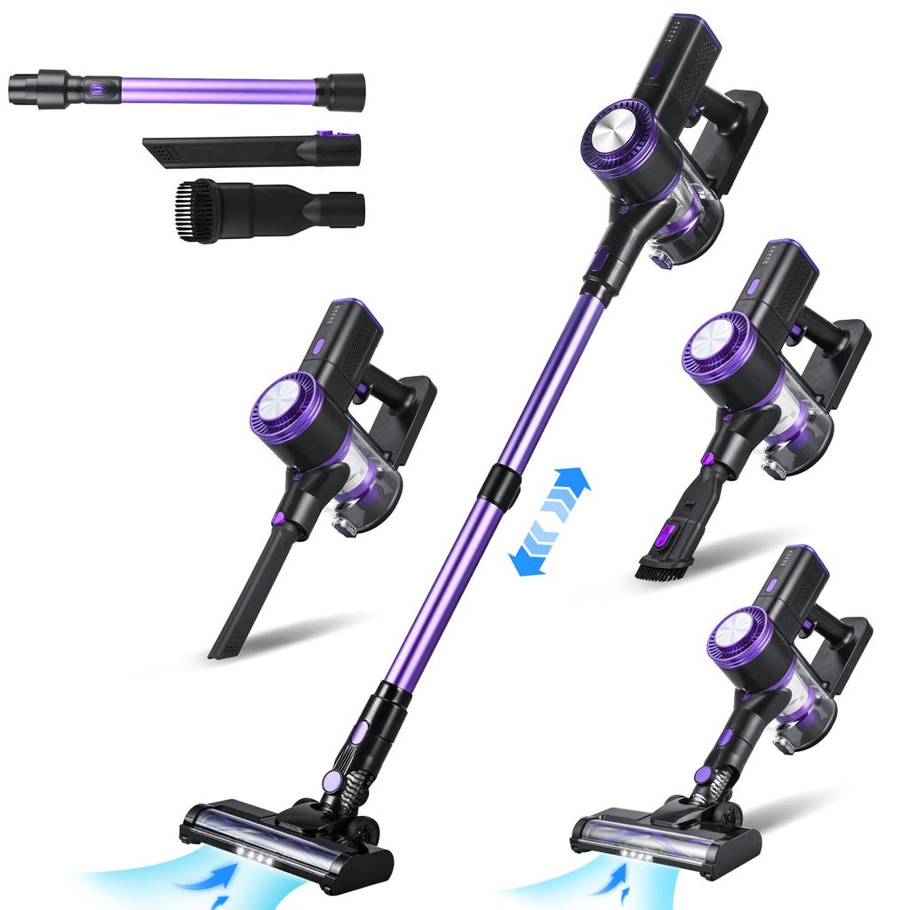 CkeyiN 28000P Akku-Hand-und Stielstaubsauger 250W, Kabelloser leistungsstarker Staubsauger mit LED-Beleuchtung, 4-Schicht-Filtersystem