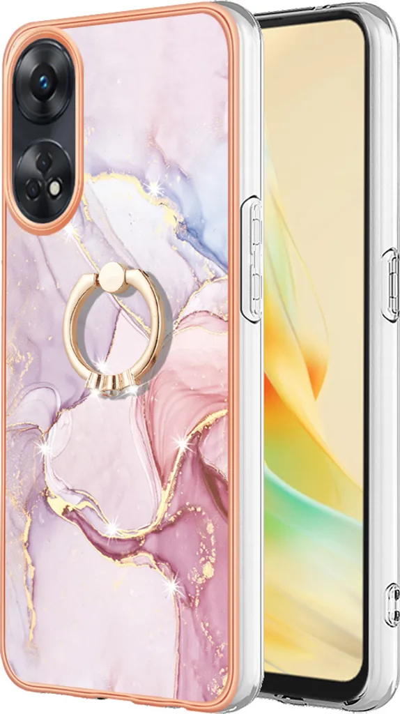 Cover Elegante Marmo per OPPO Reno8 T 4G con Ring Holder Grigio