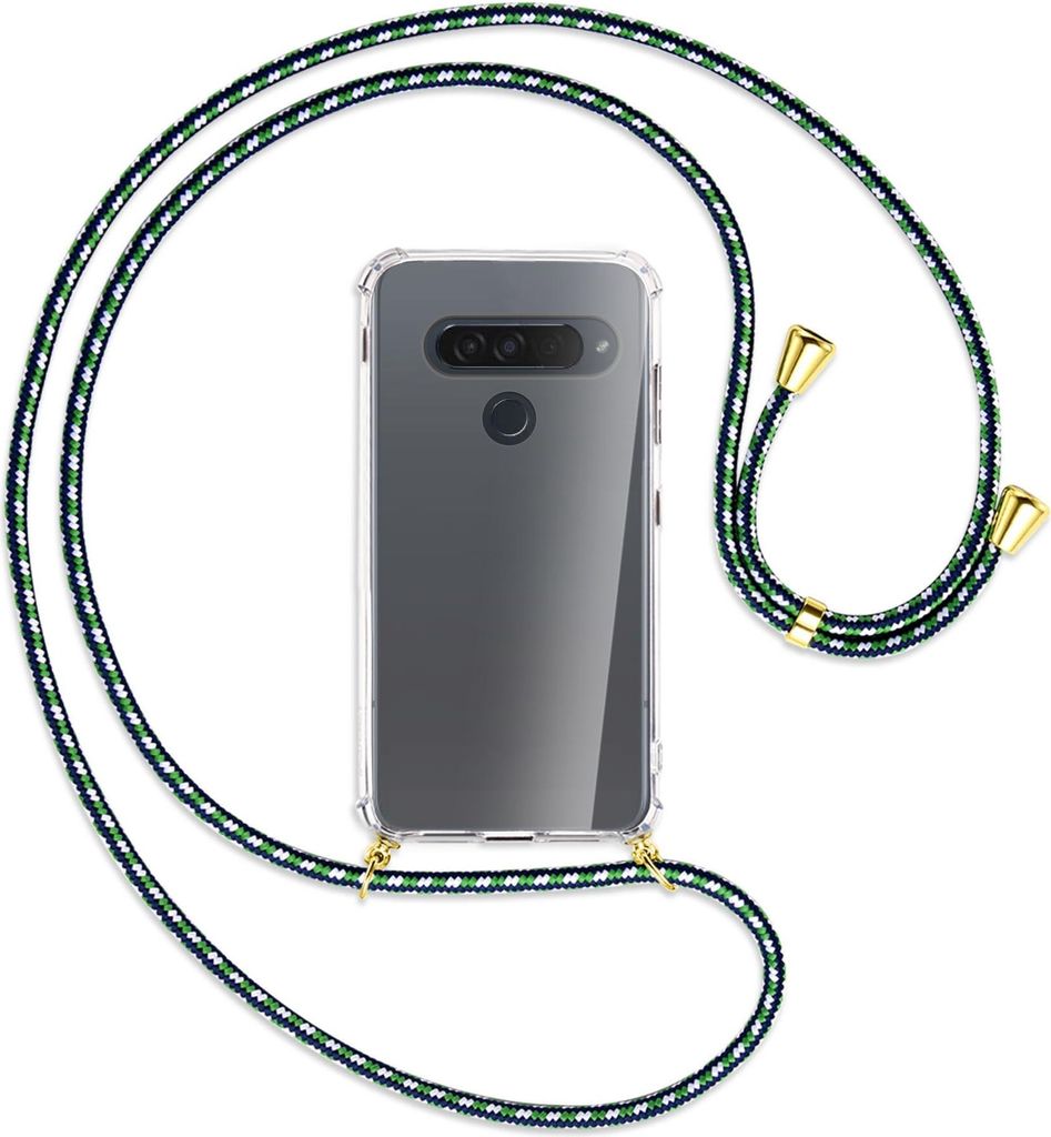 Handykette Backcover-Schutzhülle mit Band (Metall goldfarben) für LG G8S ThinQ - grün/blau/weiß