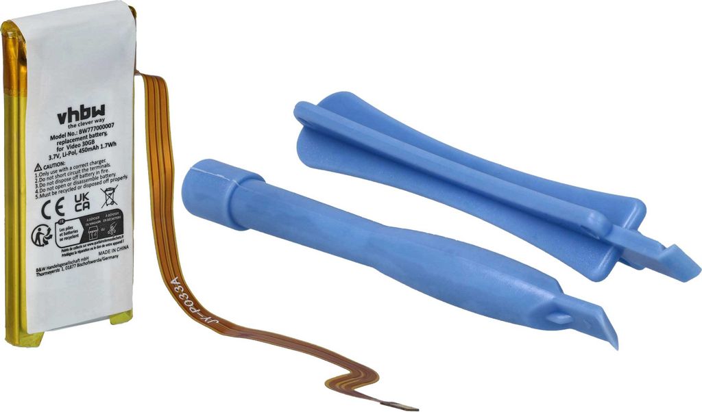 vhbw Akku kompatibel mit Apple IPod Video 5. Generation 30GB, 5.5 Generation A1136 30GB MP3-Player Musik Player (450 mAh, 3,7 V, Li-Polymer)