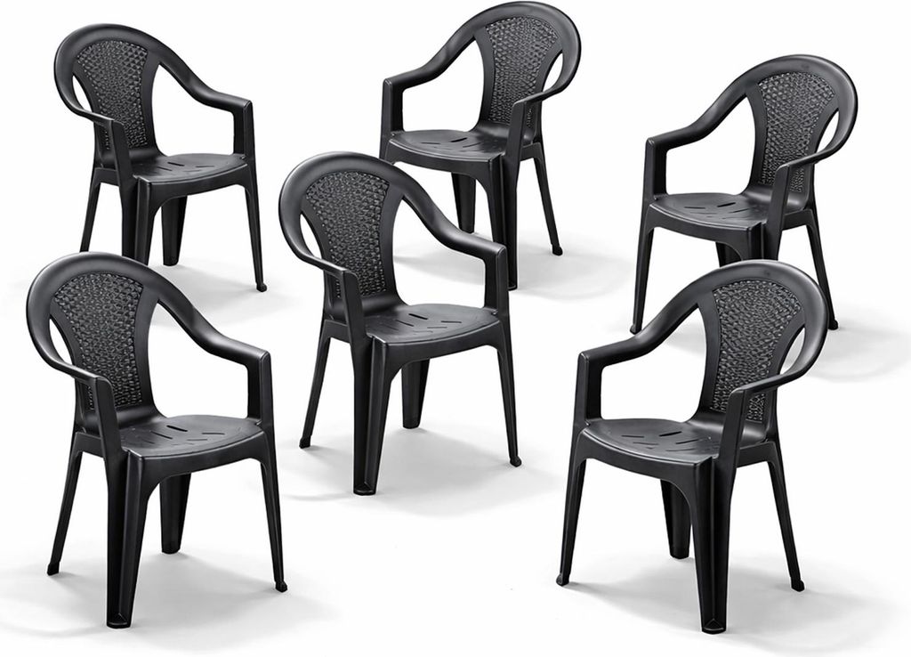 6 Stapelstuhl Gartenstuhl Kunststoff Wetterfest Rattan Optik Anthrazit
