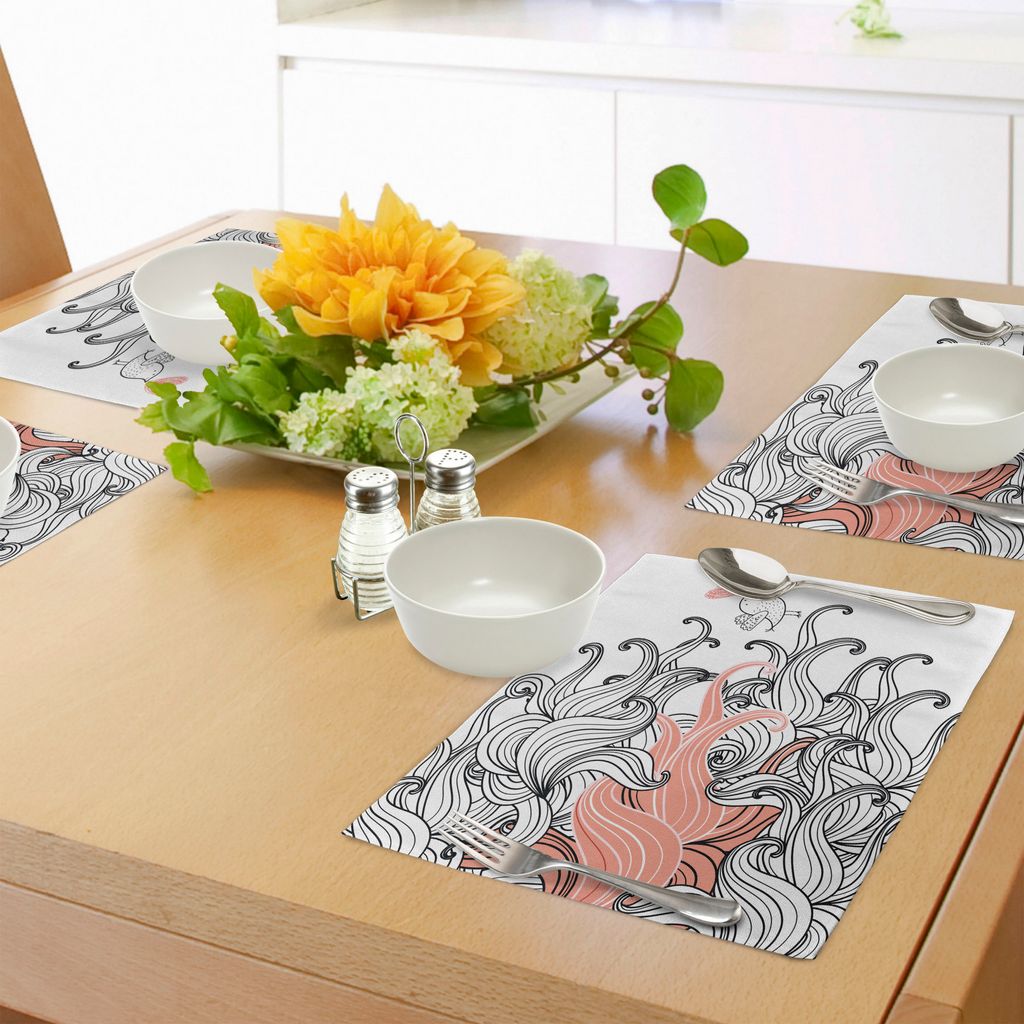 ABAKUHAUS Modern Platzmatten, Grafik wirbelt Welle wie minimalistisches Muster mit Vogel und Herzen abstrakt, Tiscjdeco aus Farbfesten Stoff für d...