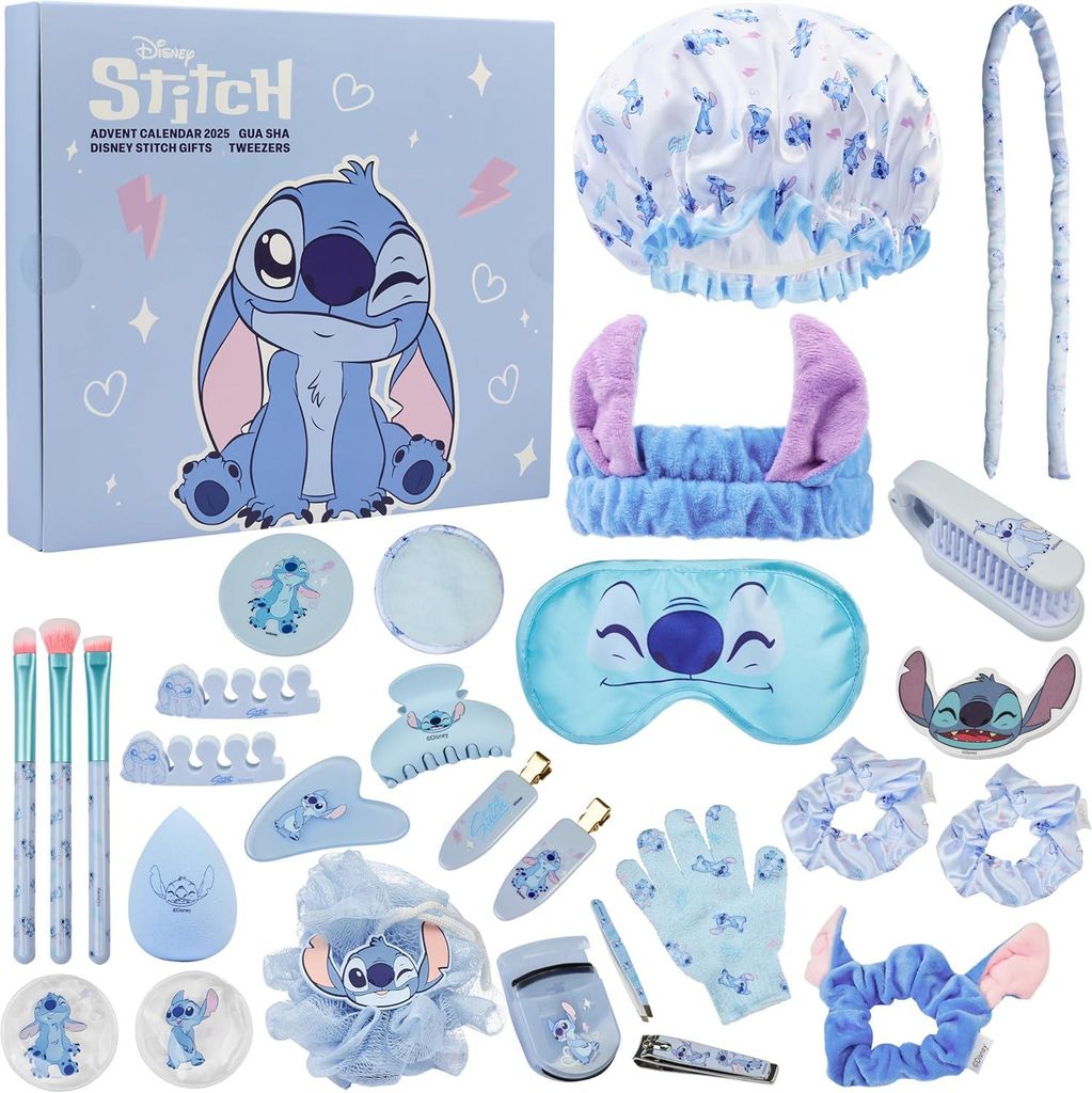 Disney Stitch Adventskalender 2025 Beauty & Accessoires für Frauen & Teenager Mädchen, 24 tägliche Kosmetik-Überraschungen, Wellness & Pflege Set