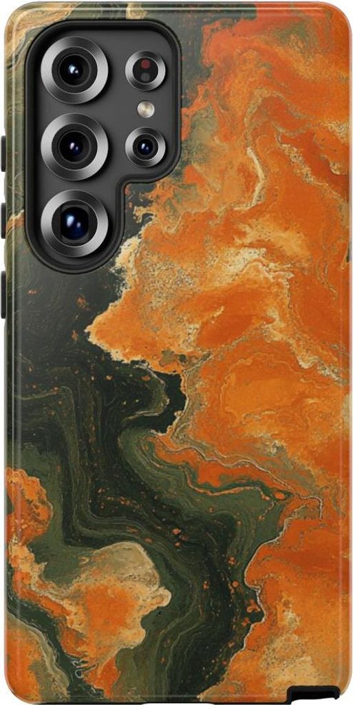 Abstraktes Muster in Kupferorange und Olivgrün – Hülle Kompatibel mit Galaxy S25 Ultra