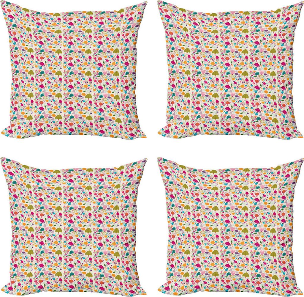 ABAKUHAUS Blumen Kissenbezug Set (4 Stück), Zier Blüten, Moderner Doppelseitiger Digitaldruck, 45 cm x 45 cm, Mehrfarbig