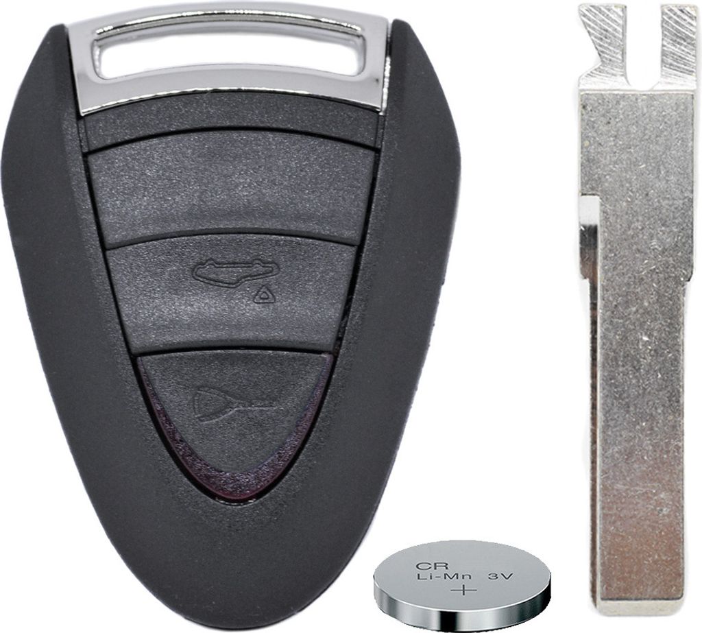 Auto Schlüssel Funk Fernbedienung 1x Gehäuse 2 Tasten + 1x Rohling HAA + 1x CR2032 Batterie kompatibel mit Porsche