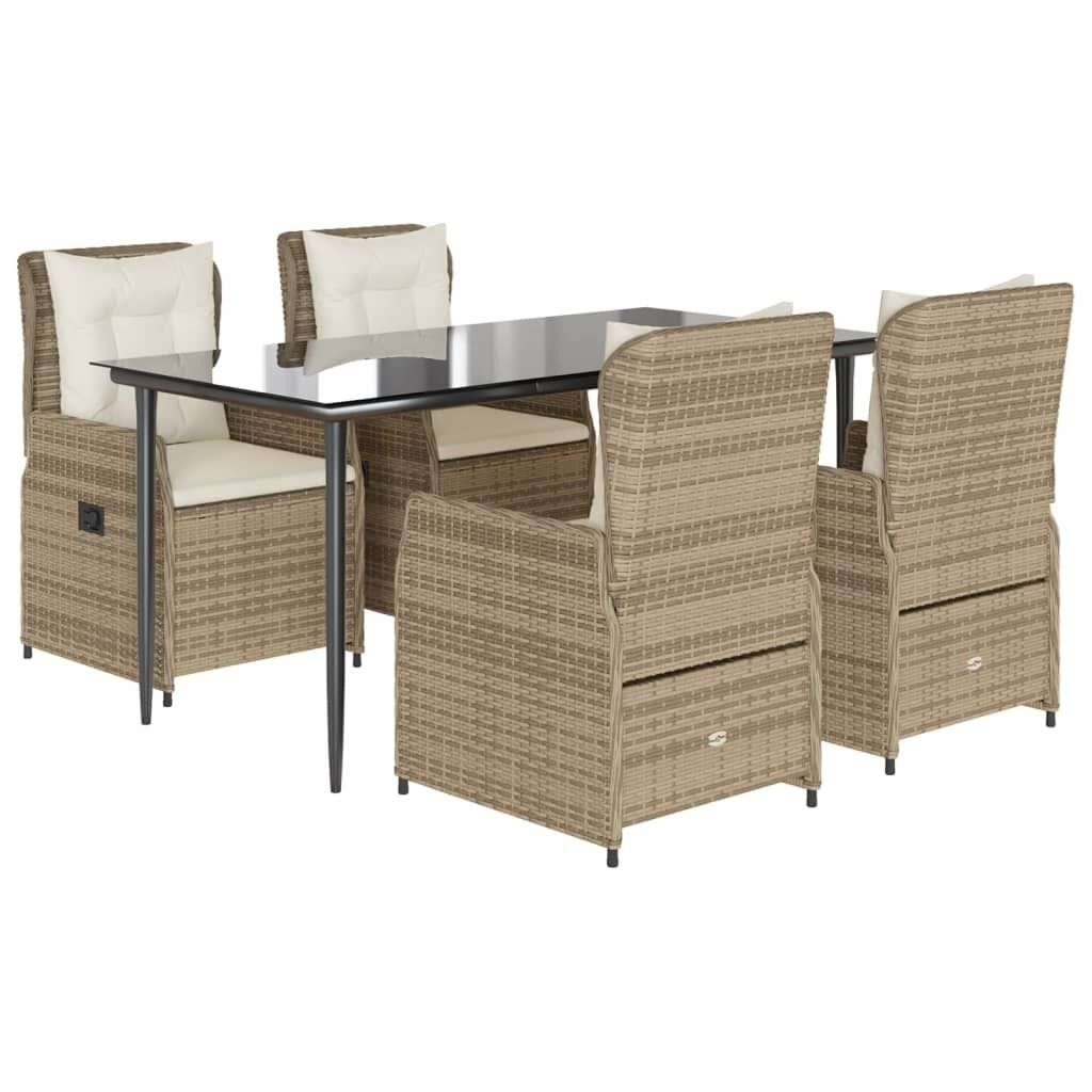 5-tlg. Garten-Essgruppe mit Kissen Beige Poly Rattan