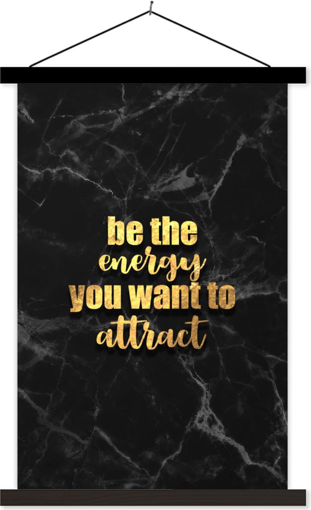 MuchoWow Textilposter Zitate - Energie - Gold - Marmor 40x60 cm mit schwarzem Rahmen - Wanddekorationen