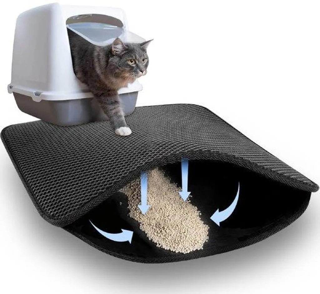 Tapis de litière pour chat étanche noir 46x60cm double couche pliable