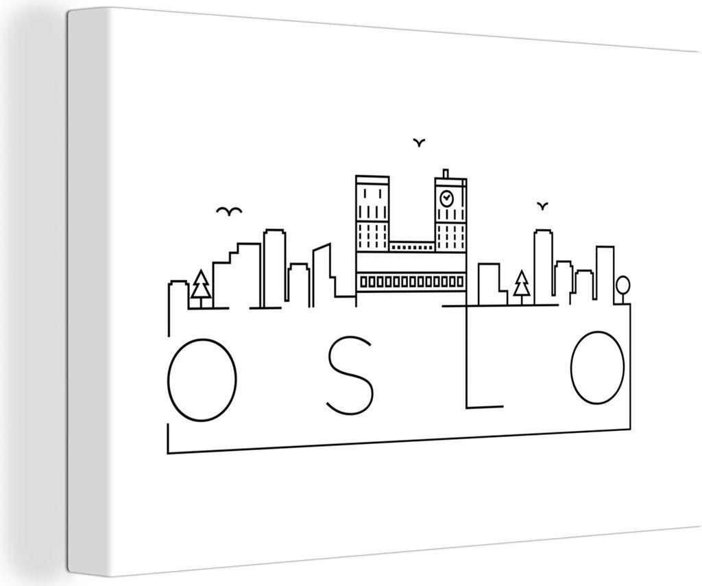 OneMillionCanvasses - Leinwandbilder - 140x90 cm, Skyline "Oslo" schwarz auf weiß, Wandbilder Kunstdruck Wanddekoration