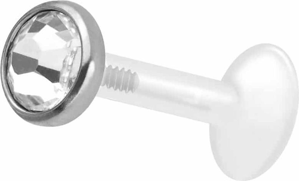 Ohrpiercing, Nasenpiercing PTFE Labret mit Innengewinde + Titan-Aufsatz KRISTALLDISC Silber Stablänge: 8mm | Stabstärke: 1,6mm | Discgröße: 5mm