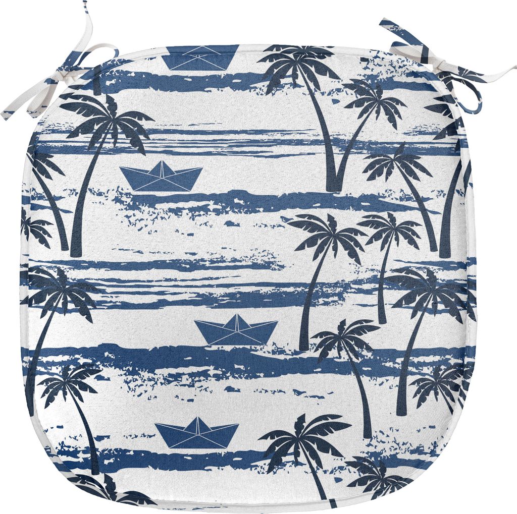ABAKUHAUS Palme Polster für Esszimmerstühle, Papierboote auf Wellen, Dekoratives wasserfestes Kissen mit Riemen für Küchensitze, 40 cm x 40 cm,...