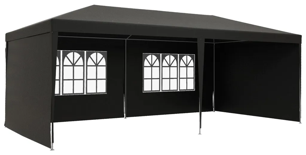 Kiosque jardin 3x6m bâche PE gris foncé avec parois latérales et vitres