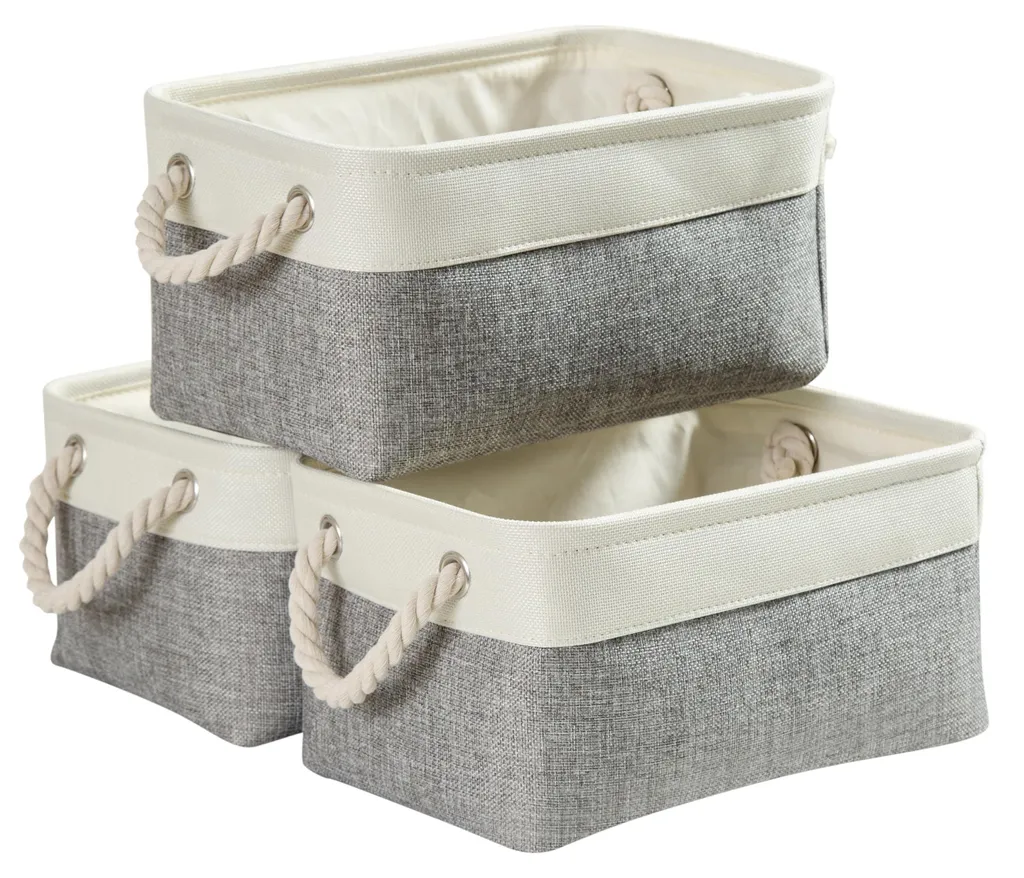 Lot de 3 paniers de rangement en tissu pliables avec cordon de serrage