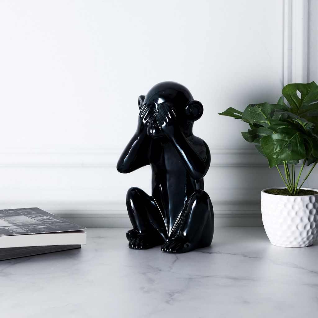 Schwarze Affenstatue, Höhe 30 cm
