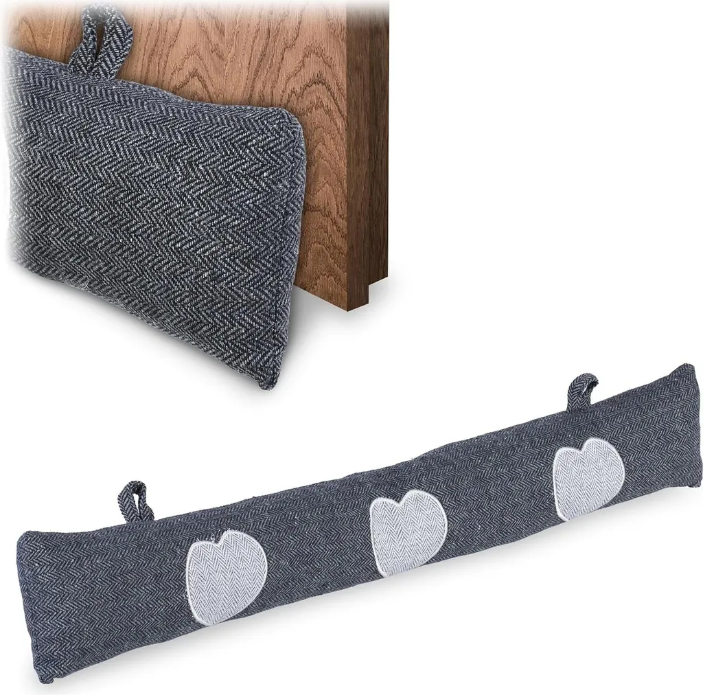 Coupe-courant d'air avec motifs cœurs gris 76 cm pour porte et fenêtre