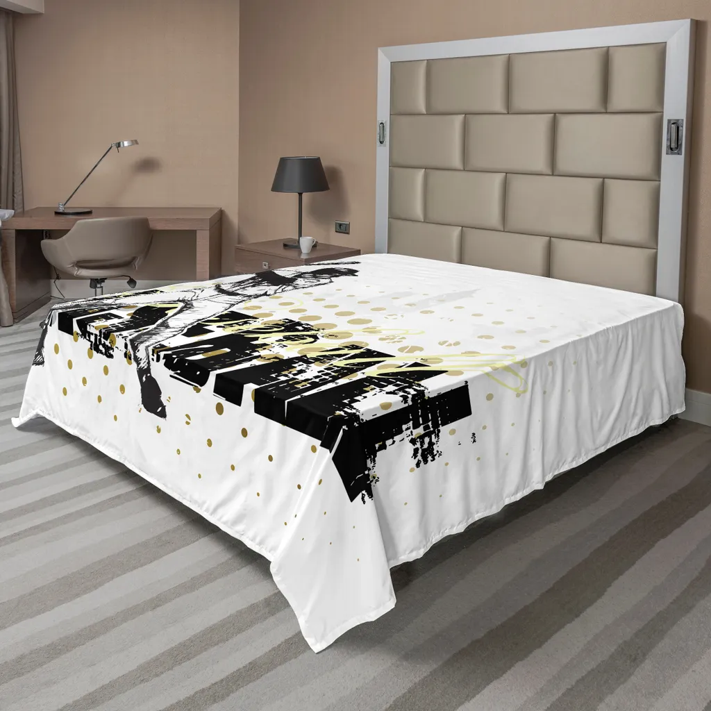ABAKUHAUS Lenzuolo da baseball, sfondo da baseball con pois e scritta grunge scura Batting Team, lenzuolo morbido e confortevole per un letto decorativo 1 pezzo 266 cm x 260 cm, nero giallo bianco