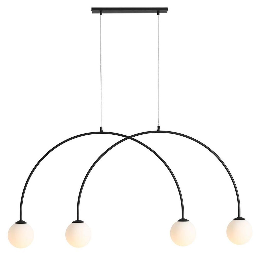 Hängeleuchte Metall Glas E14 H: max. 250 cm Schwarz Weiß 4-flammig Kugel Schirm Modern Pendelleuchte