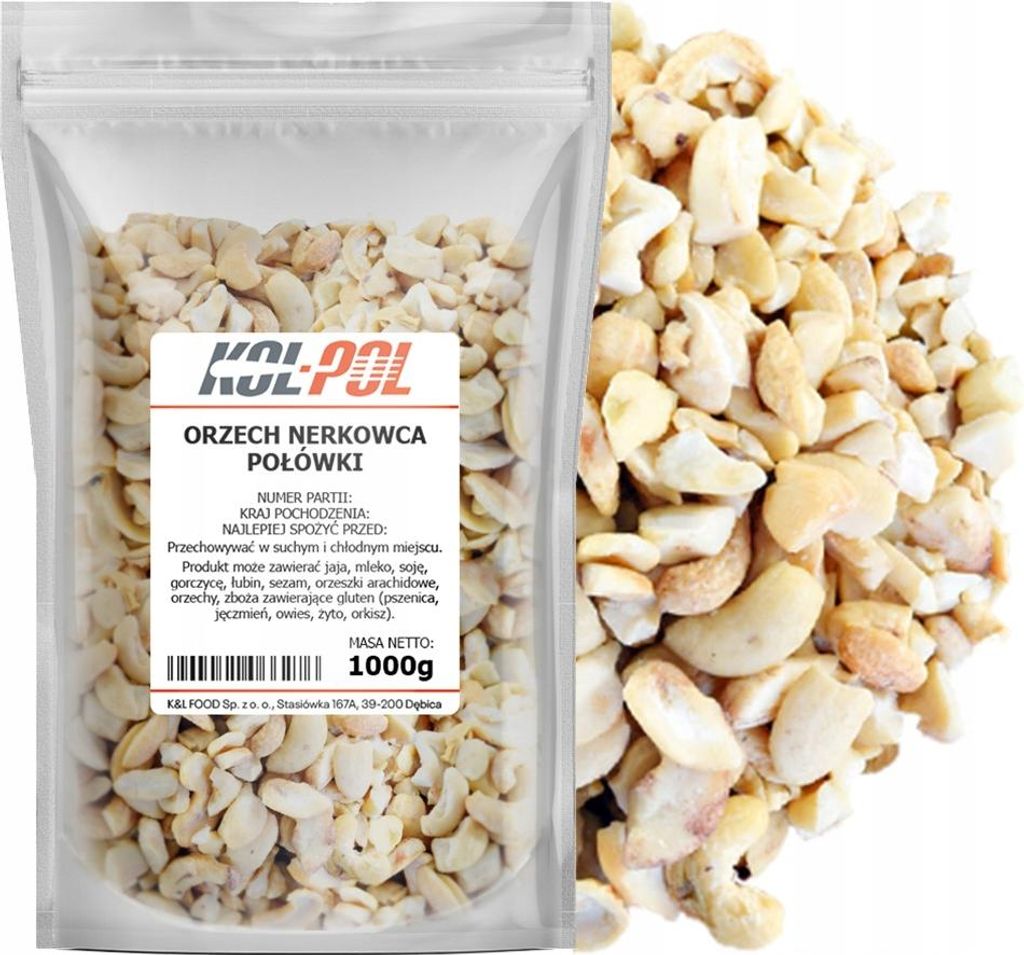 ORZECHY NERKOWCA 1kg Połówki nerkowce naturalne wysoka Zdjęcie produktu 
