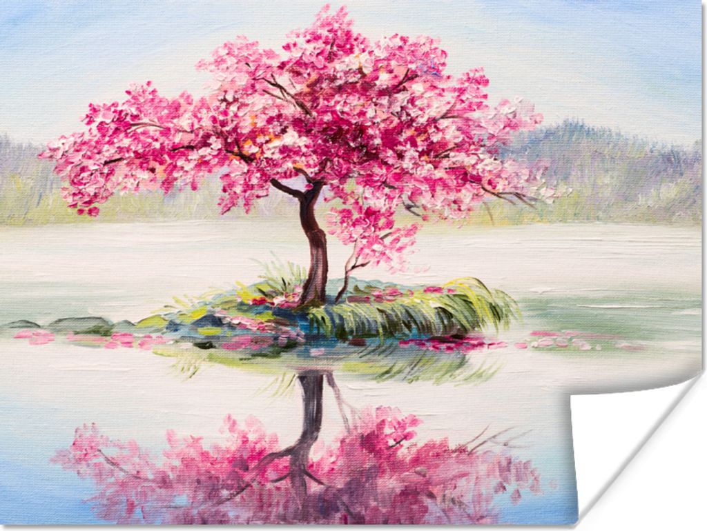 MuchoWow Poster Gemälde - Blüte - Wasser - Ölgemälde 160x120 cm - Foto Plakat