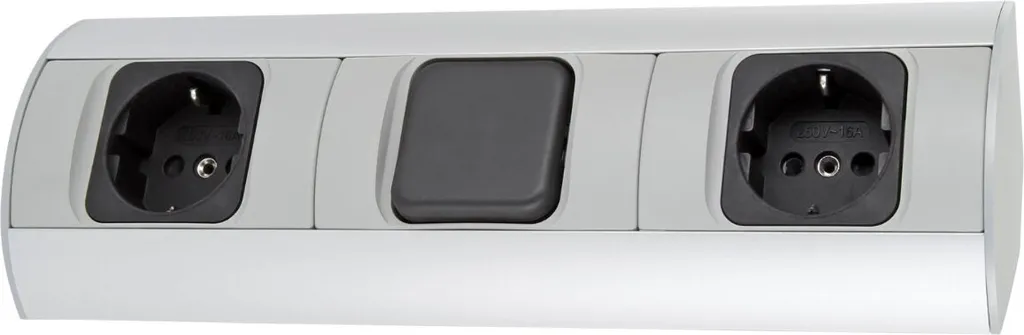 Prise double aluminium brossé en saillie argenté avec bouton de coupure