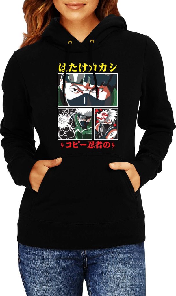 Damen Kapuzenpullover Naruto Kakashi Hatake 08, Lady 2XL / Schwarz