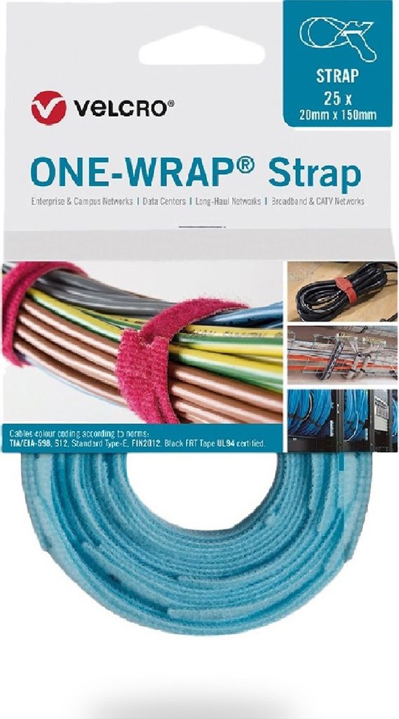 VELCRO One Wrap Strap 20mm x 200mm, 25 Stück, türkis