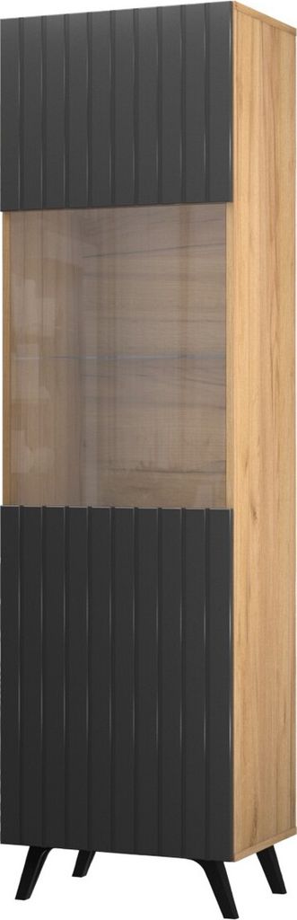 Vitrine Diverse DV3 Vitrinenschrank 50x182x42 cm Gefräste Front Craft Eiche/Schwar/Muster 5
