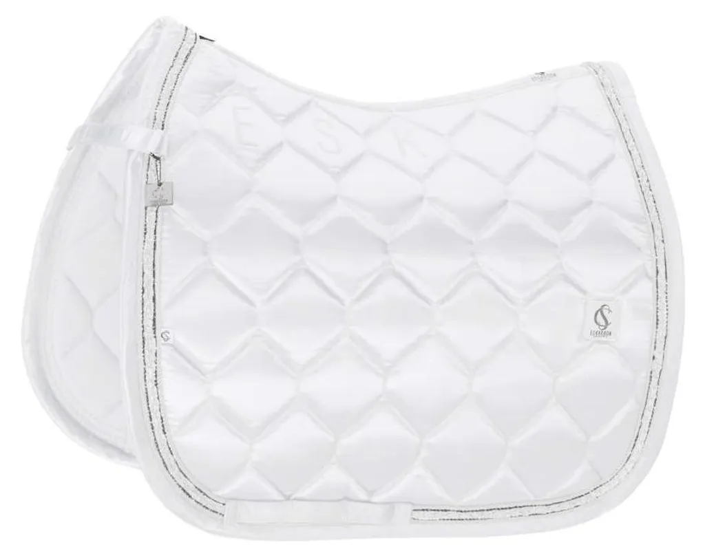 Tapis de selle dressage poney Eskadron satin blanc avec bordure frisée