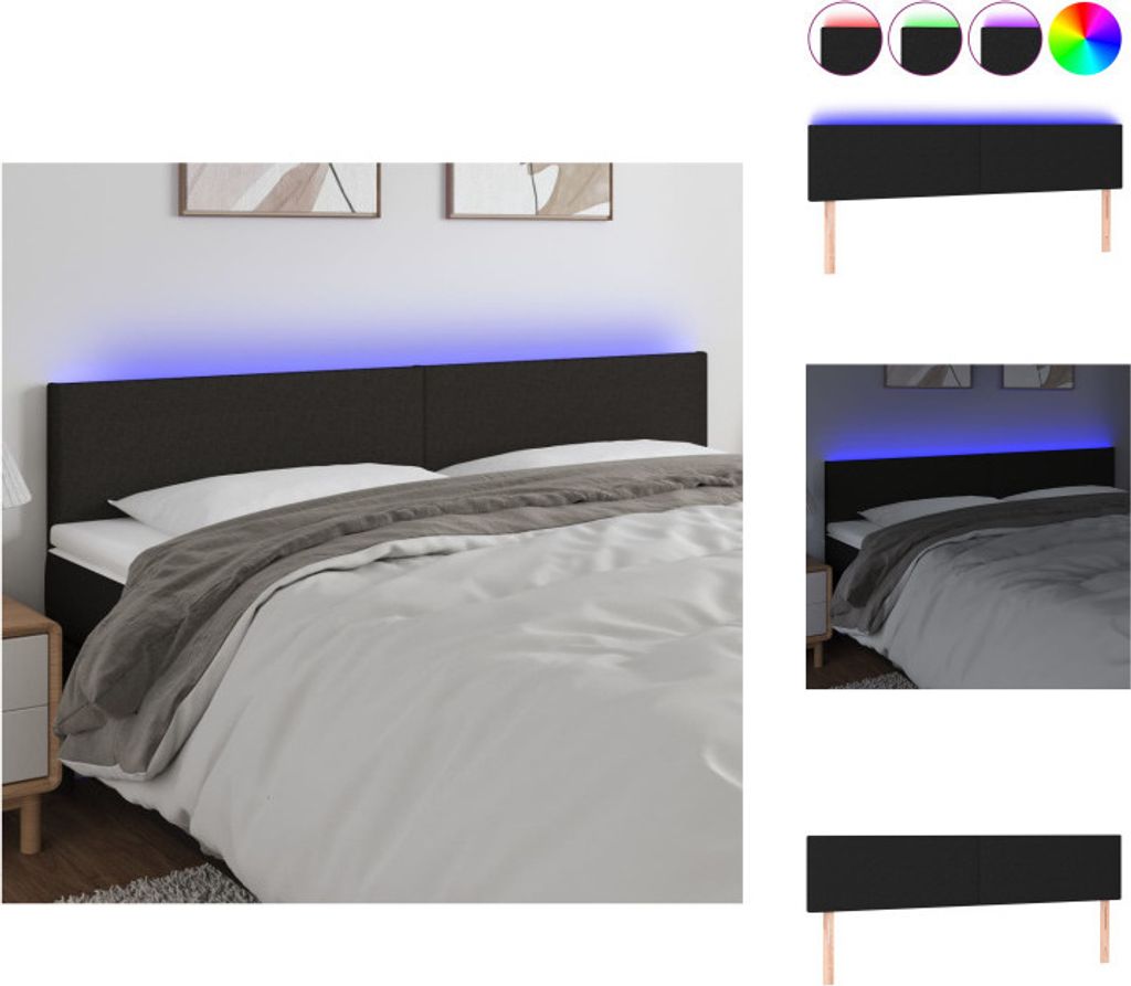 vidaXL LED Kopfteil Schwarz 160x5x78/88 cm Stoff - Kopf- & Fußenden