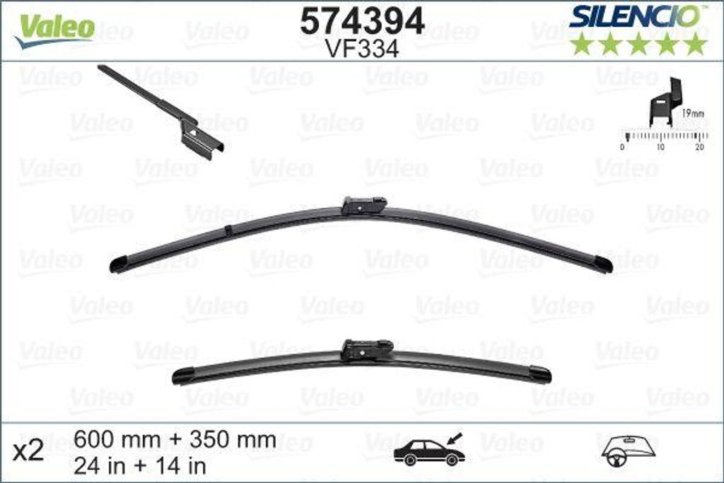 VALEO 574394 Scheibenwischerblatt OE 6000629015 kompatibel mit 500, 500C, KA, Zoe
