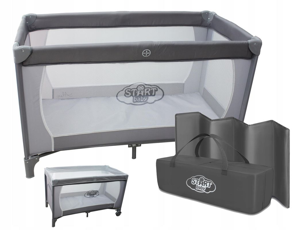 Reisebett Start Baby 60 x 120 cm grau faltbar mit Matratze und Moskitonetz