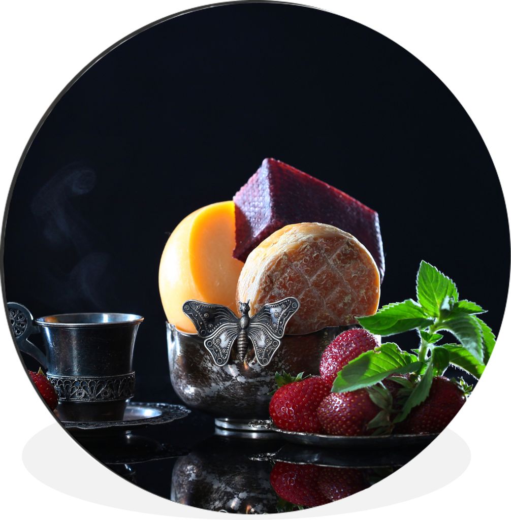 MuchoWow Aluminium Wandkreis Rustikal - Obst - Käse - Tisch - Stilleben Ø 60 cm Wanddeko Modern Wohnzimmer - Wand Kreis - Wandbild - Schlafzimm...