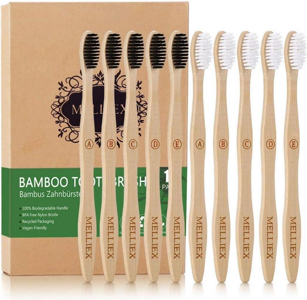 Bio Bambus Zahnbürsten 10er Pack BPA-frei Holz Zahnbürste Produktbild 