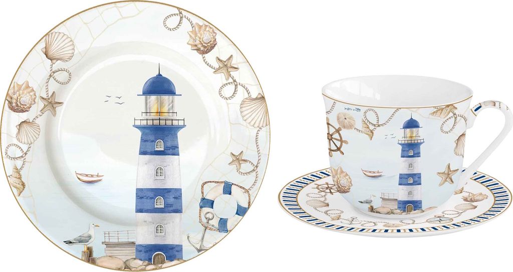 18tlg. Kaffeeset BLUE LIGHTHOUSE Leuchtturm aus Porzellan Easy Life