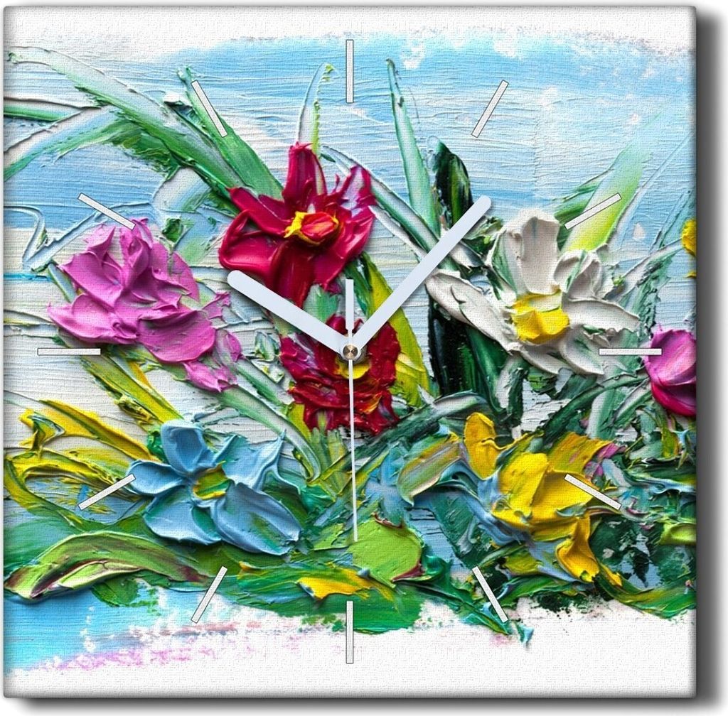Coloray Hodiny Unikátní 30x30 cm Tiché hodiny Pro obývací pokoj a kuchyň Nástěnné hodiny Plátno Černé ručičky hodin - Malování kv...