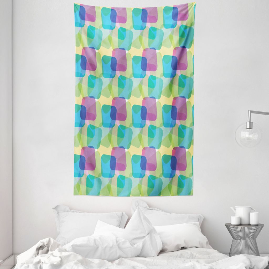 ABAKUHAUS Bunt Wandteppich und Tagesdecke, Skewed Squares Overlap aus Weiches Mikrofaser Stoff Waschbar ohne Verblassen Digitaldruck, 140 x 230 cm,...