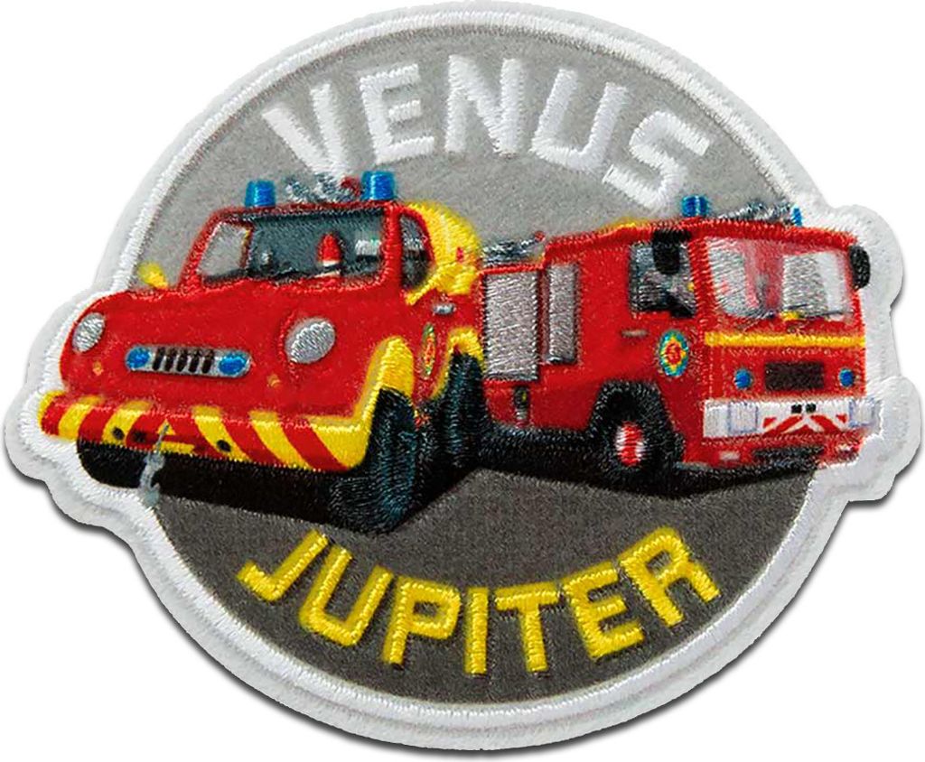 Feuerwehrmann Sam Venus Jupiter Feuerwehrwagen - Aufnäher, Bügelbild, Aufbügler, Applikationen, Patches, Flicken, Größe: 6 x 7,3 cm