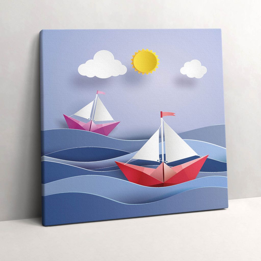 Colorful origami sailboats – Leinwandbild Wandbild – 60x60 cm – Leinwandbilder – Wandbilder – Schlafzimmer – Flur