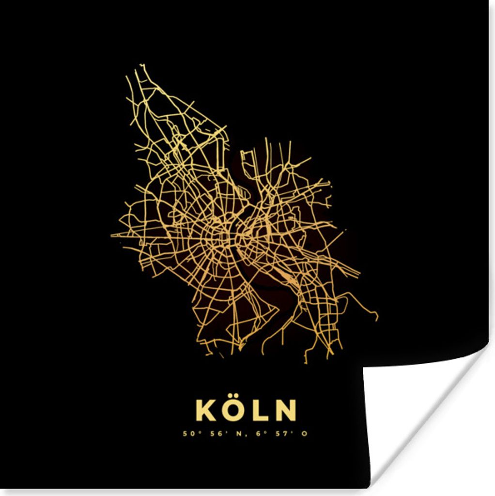 MuchoWow® Poster Karte - Köln - Gold - Karte - Stadtplan Produktbild 