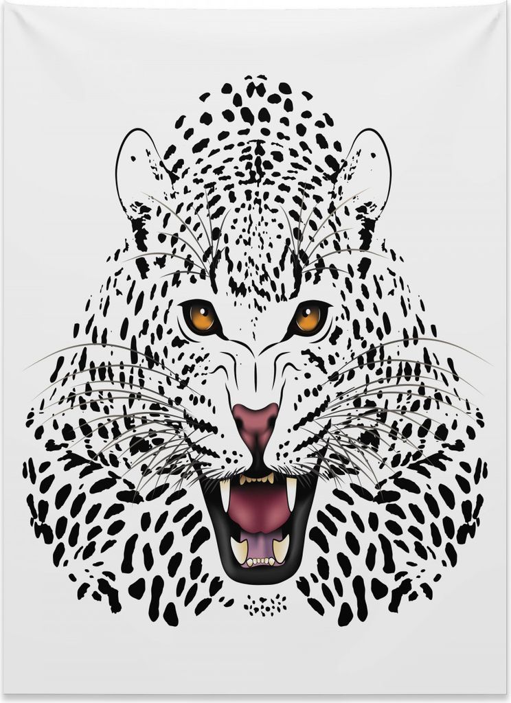 Abakuhaus Schwarz-Weiss Wandteppich, Wütender wilder Leopard aus Weiches Mikrofaser Stoff Kein Verblassen Klare Farben Waschbar, 110 x 150 cm, Ber...
