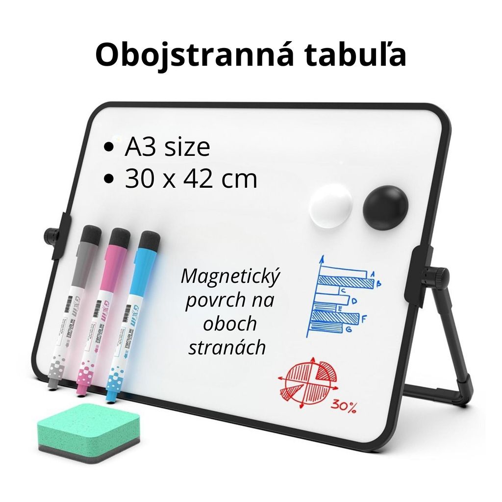 Obojstranná magnetická tabuľa A3 so stojanom – 360° otočná, Obrázok produktu 