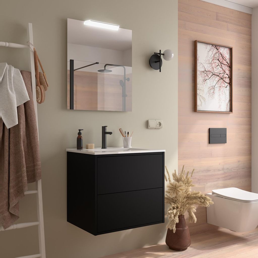 Optimus Unterschrank 600 2 Schubladen + Waschbecken BLACK Produktbild 