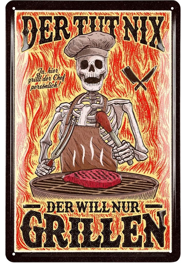 Blechschilder Grillen, Grill Schild der tut nix der will Produktbild 