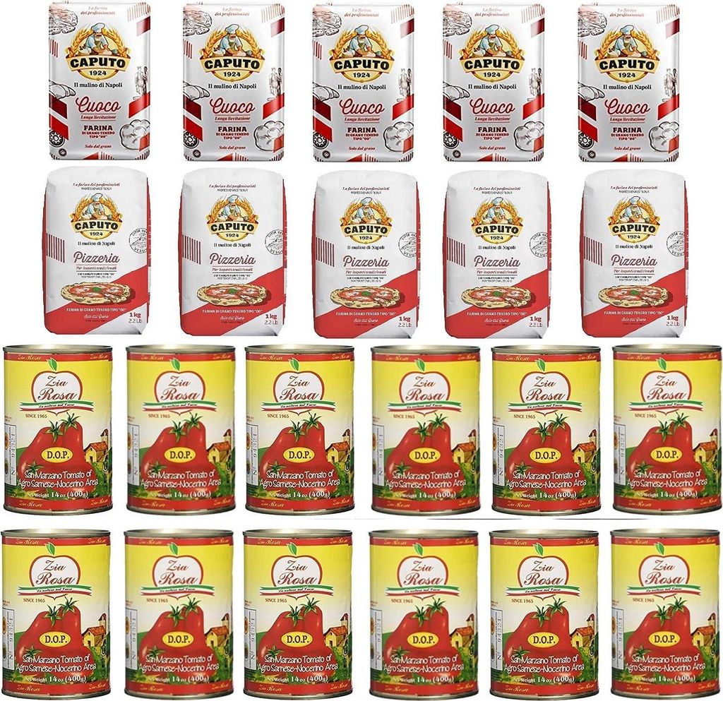 Testpaket Caputo Pizzeria Pizzamehl Mehl ( 5 x 1Kg ) + Caputo Cuoco Pizzamehl Mehl ( 5 x 1Kg ) + Zia Rosa DOP Pomodoro San Marzano Tomate aus Kampa...