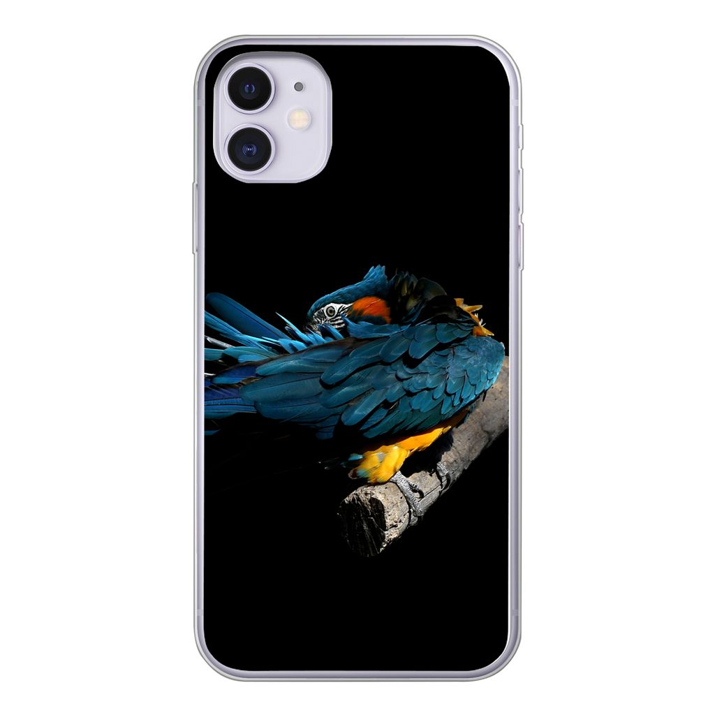 MuchoWow Handyhülle Schutzhülle Hülle für iPhone 11 Vogel - Federn - Zweig - Schwarz Silikon Softcase Handy Hülle - Handytasche