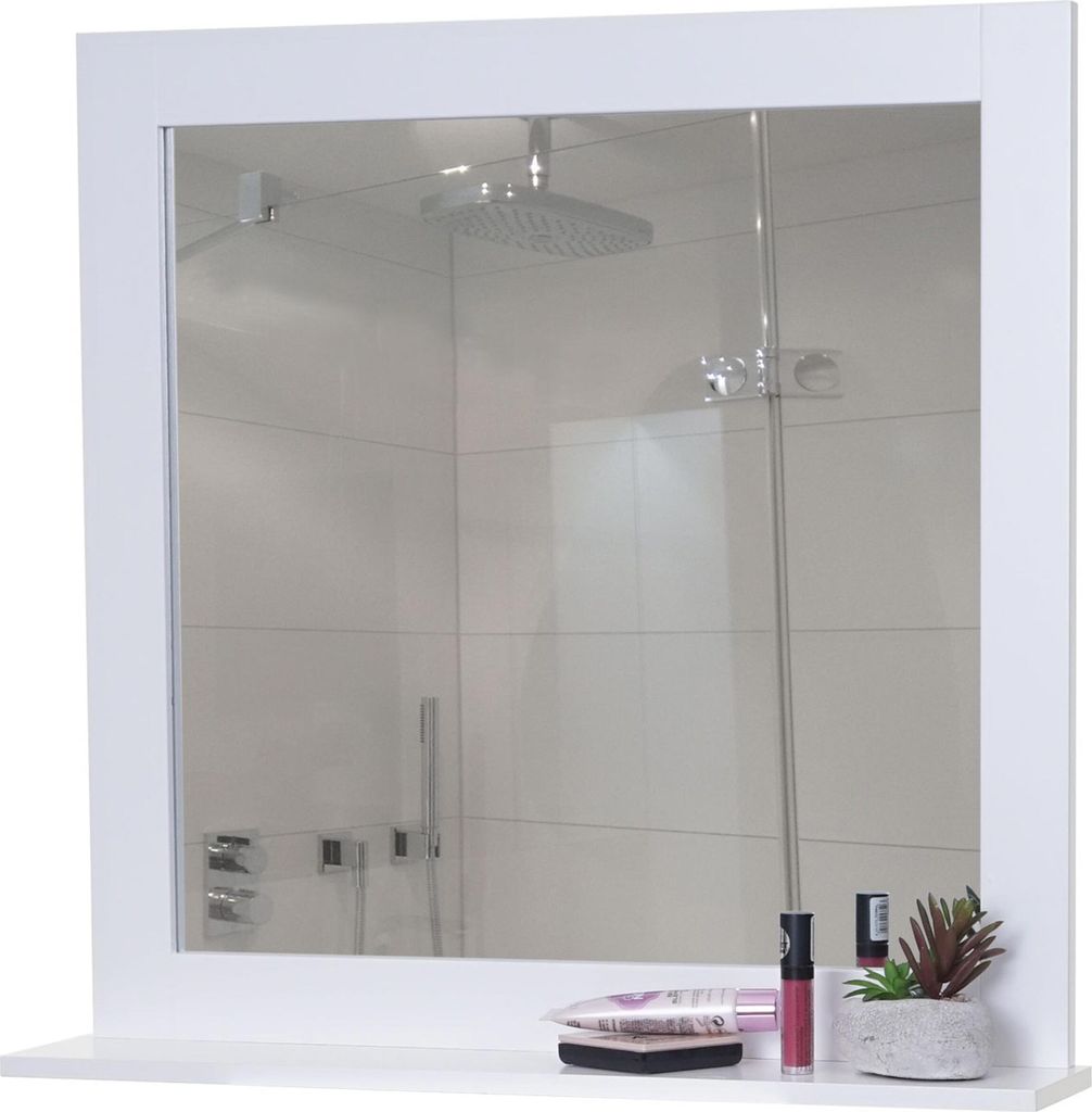 Wandspiegel HWC-F75, Badezimmer Badspiegel Spiegel, Ablagefläche Landhaus 58x59x12cm weiß