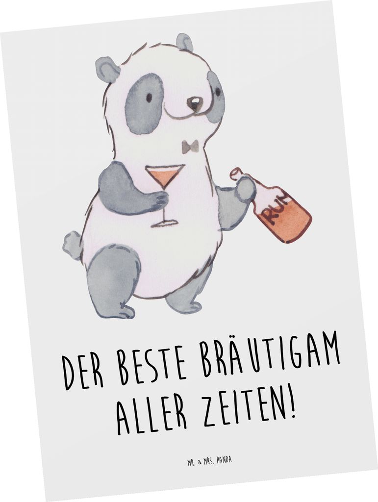 Mr. & Mrs. Panda Postkarte Bester Bräutigam - Weiß - Geschenk, Grußkarte, Hochzeitsgeschenke, besonderes Ereignis, zukünftiger Ehemann, Heirate...